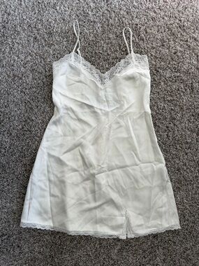 Bershka White Lace-Trim Slip Dress